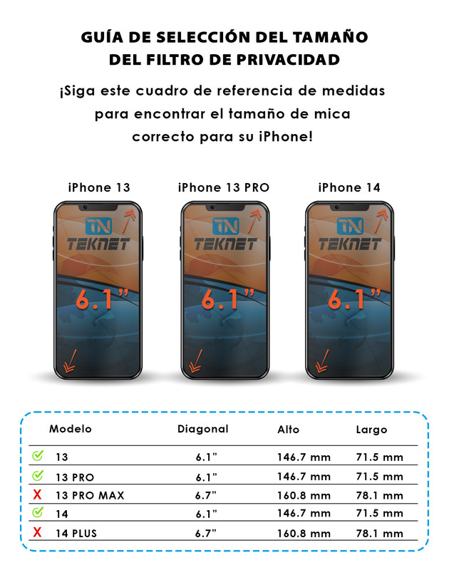 Foto 4 pulgar | Protector de Pantalla Teknet de Privacidad para iPhone 13 con Aplicador