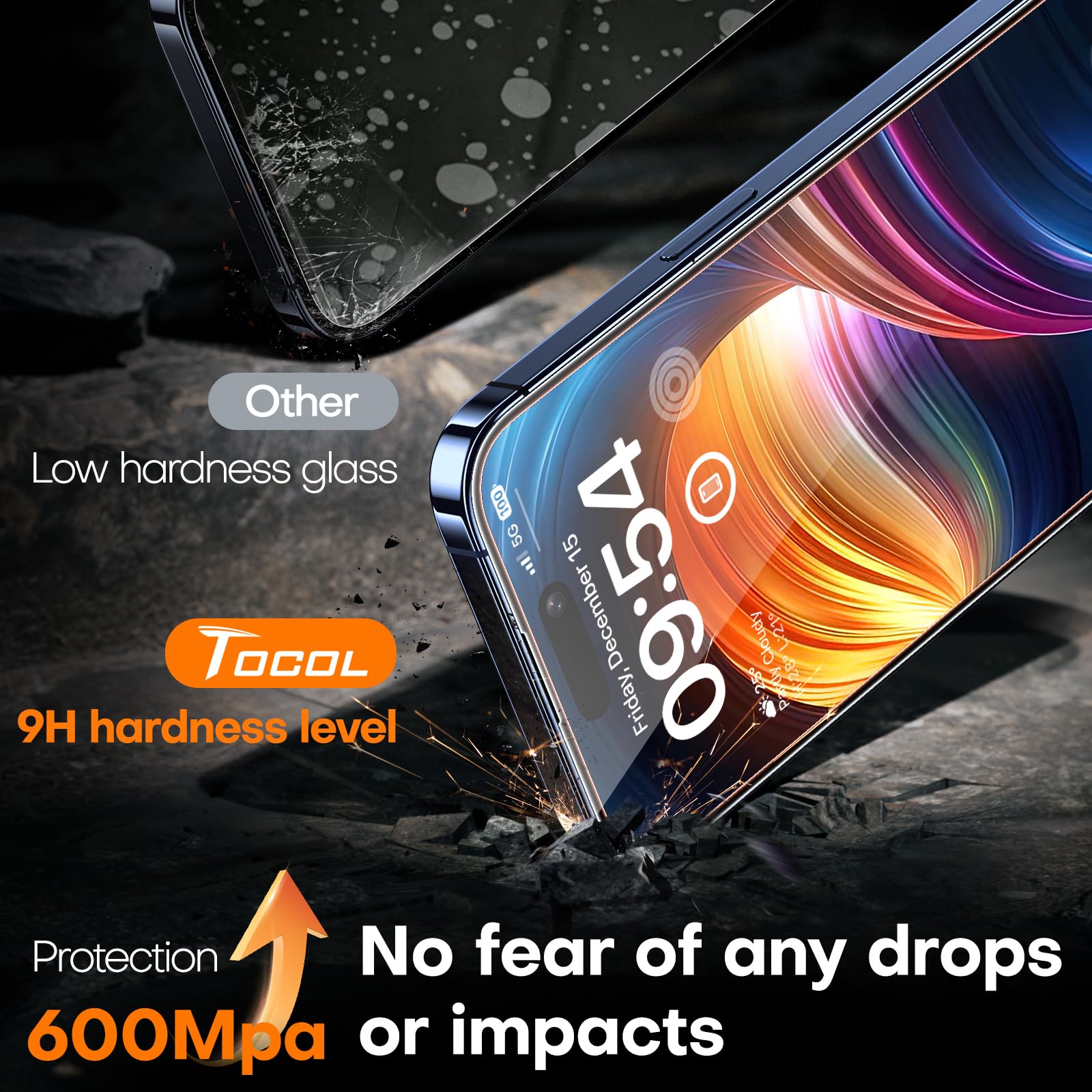 Foto 5 pulgar | Protector De Pantalla Tocol Para Iphone 15 Pro Max, Paquete De 2 - Venta Internacional.