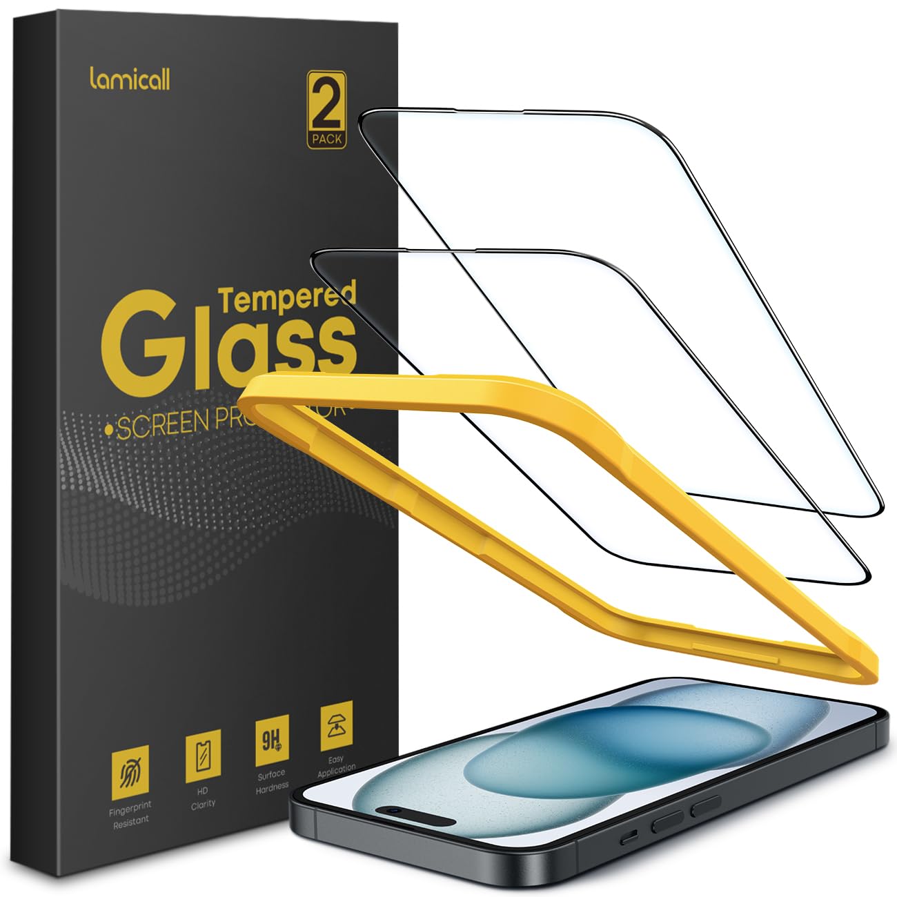 Protector De Pantalla Lamicall Para Iphone 15 De Vidrio Templado, Paquete De 2 - Venta Internacional.