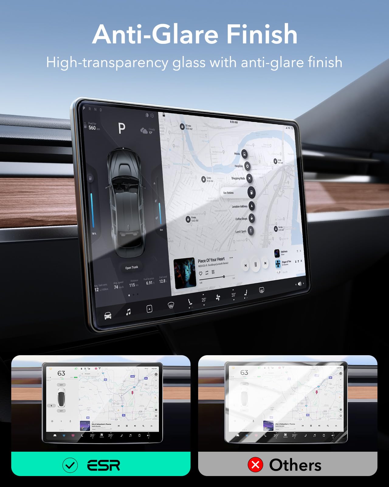 Foto 5 | Protector De Pantalla De Vidrio Templado Esr Para Tesla Model Y/3 De 15 Pulgadas - Venta Internacional.