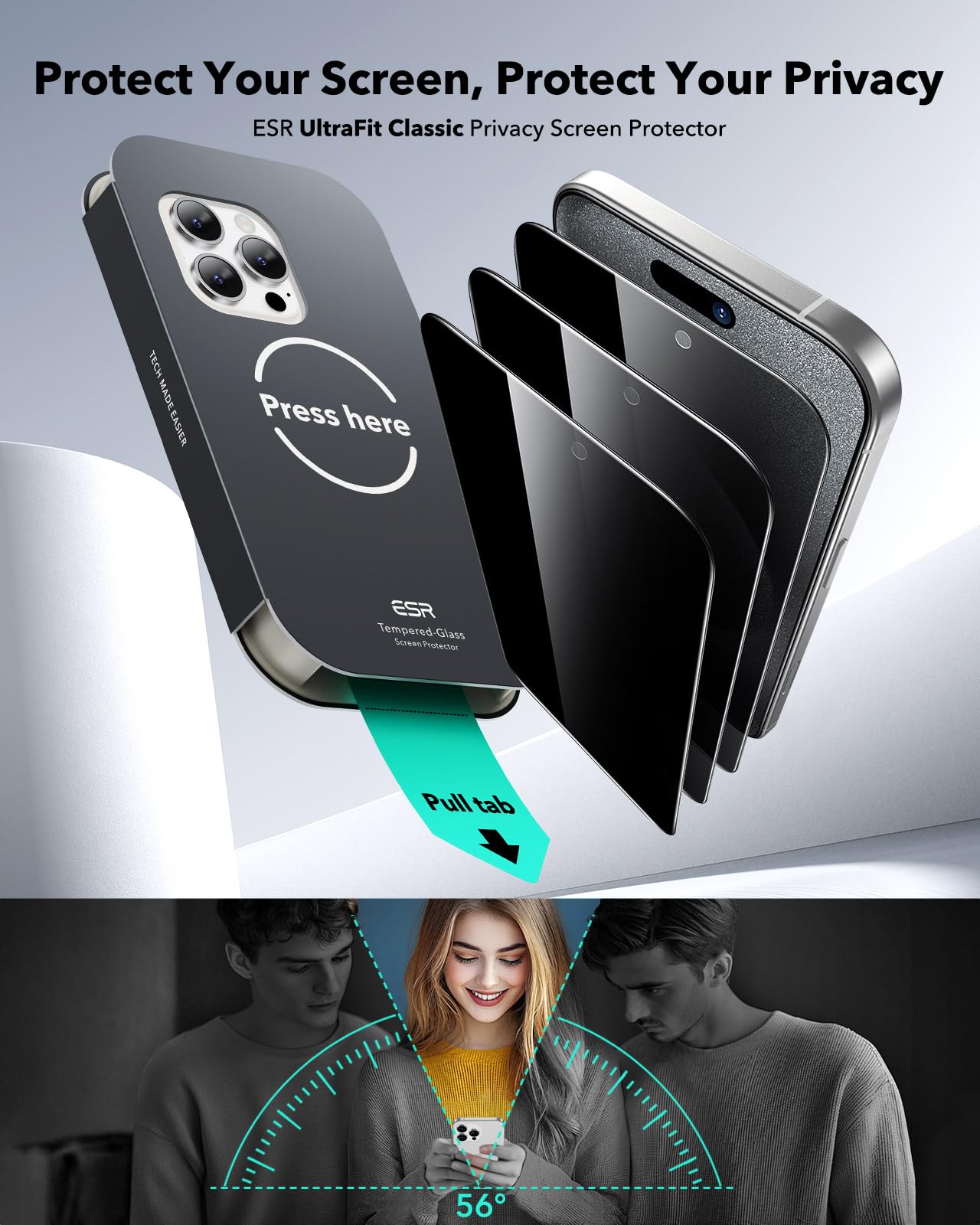 Foto 3 pulgar | Protector De Pantalla De Privacidad Esr Para Iphone 15 Pro Max (paquete De 3) - Venta Internacional.