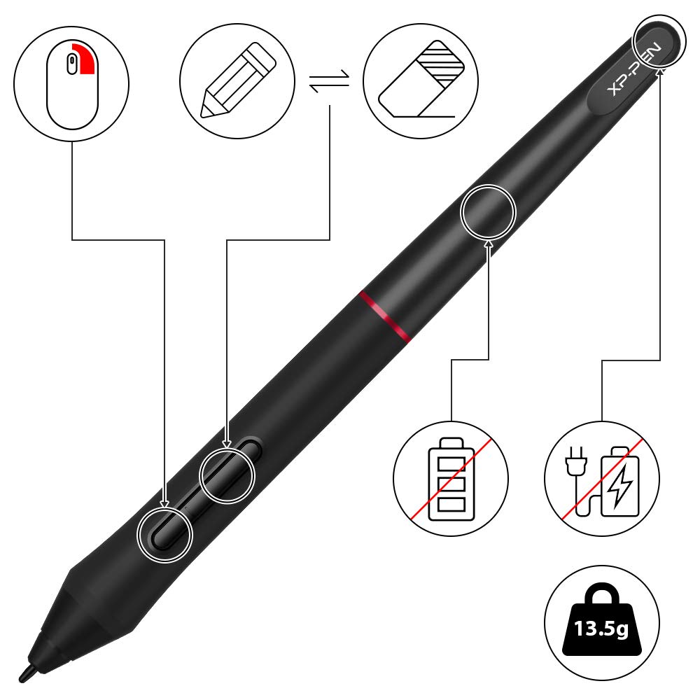 Foto 5 pulgar | Lápiz Stylus Xp-pen Pa2 8192 Sin Pilas A Presión Para Artistas - Venta Internacional.