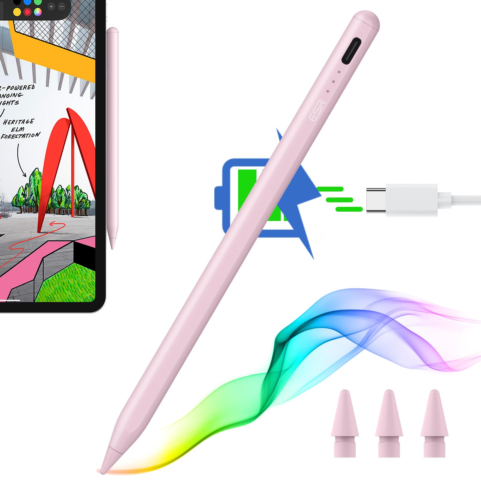Foto 2 pulgar | Lápiz Capacitivo Esr Para Ipad 2018-2025 Con Sensibilidad A La Inclinación, Color Rosa - Venta Internacional.