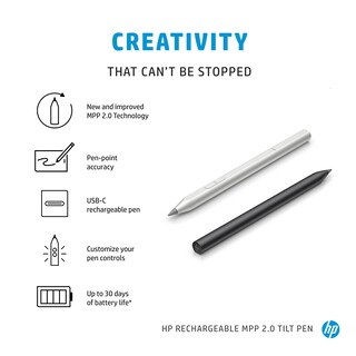 Foto 2 | Bolígrafo Hp Mpp 2.0 Tilt Pen Recargable Para Pantalla Táctil, Color Negro - Venta Internacional.