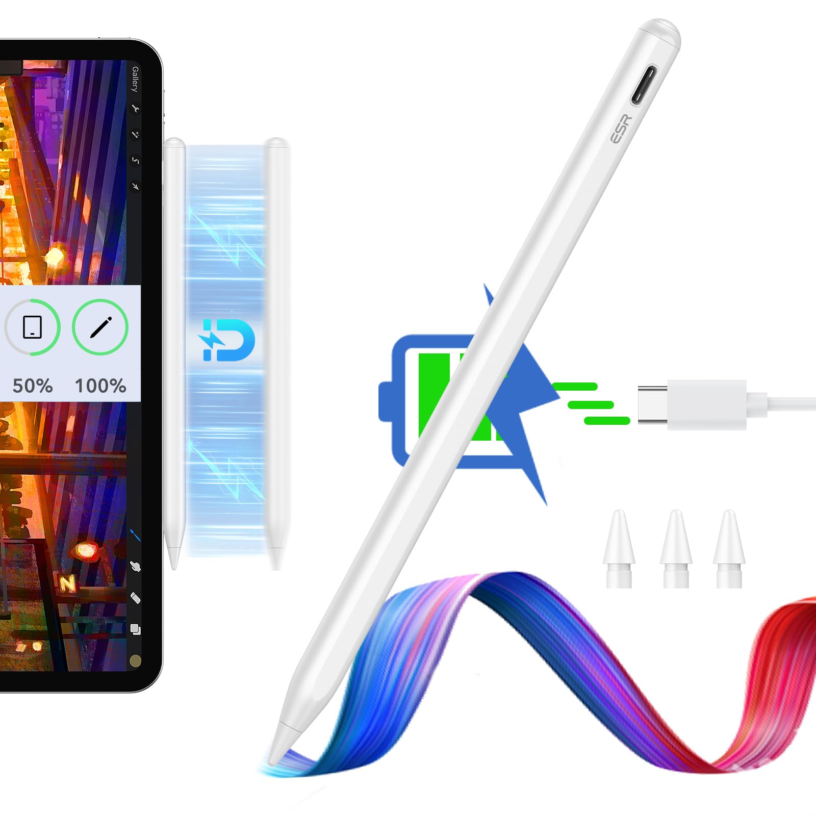 Stylus Pen Esr Con Carga Magnética Inalámbrica Para Ipad, Color Blanco - Venta Internacional.