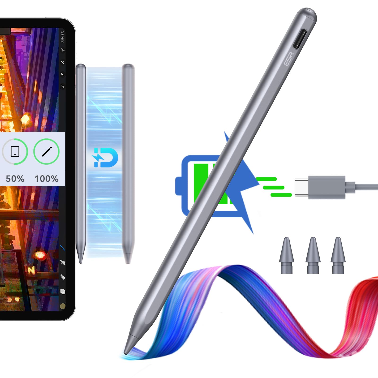 Stylus Pen Esr Con Carga Magnética Inalámbrica Para Ipad, Color Plateado - Venta Internacional.