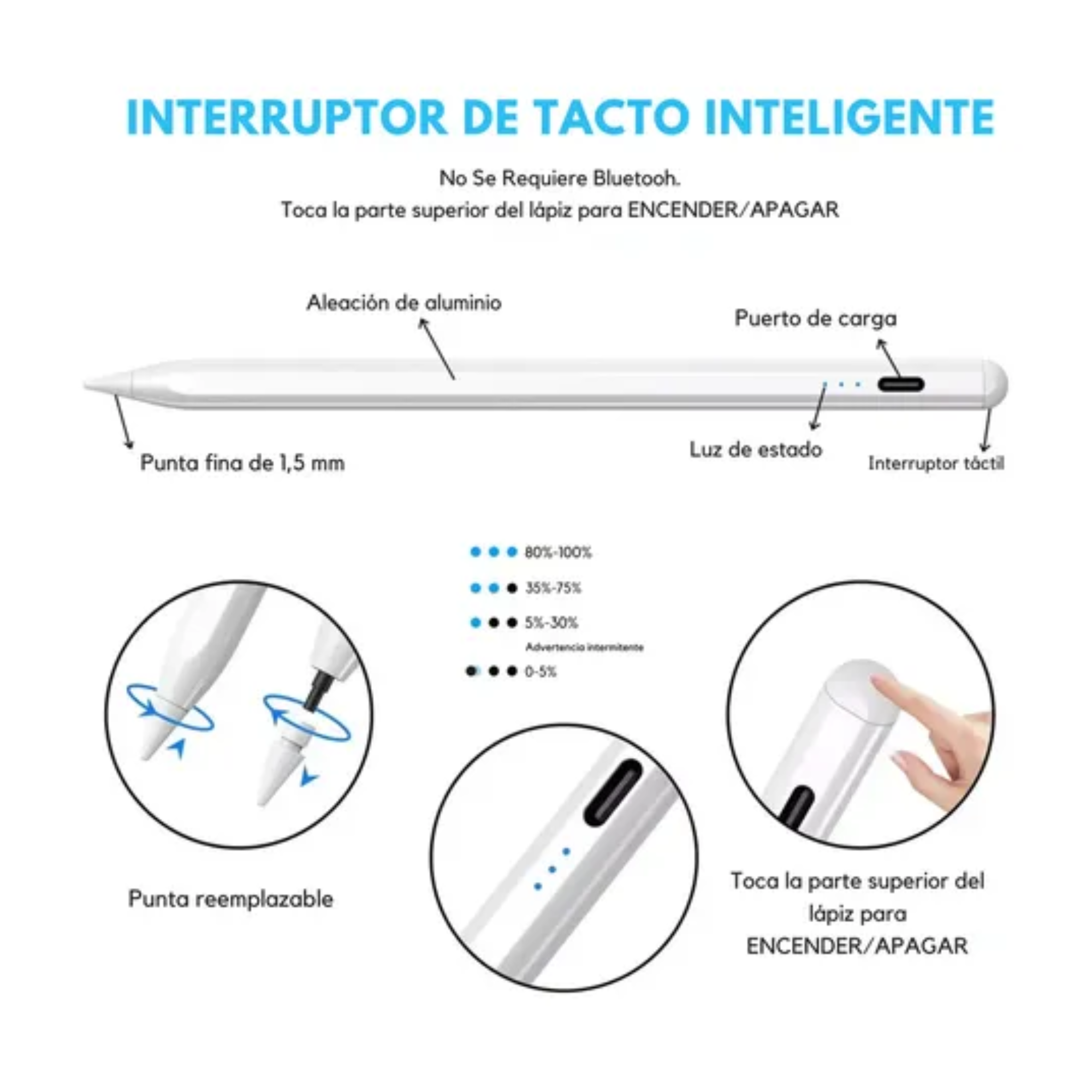 Foto 5 pulgar | Mr. Gadgets Pencil Para Ipad Lápiz Óptico Smart Stylus Pen Carga Usb-c Magnético Sensible Inclinación Rechazo De Palma
