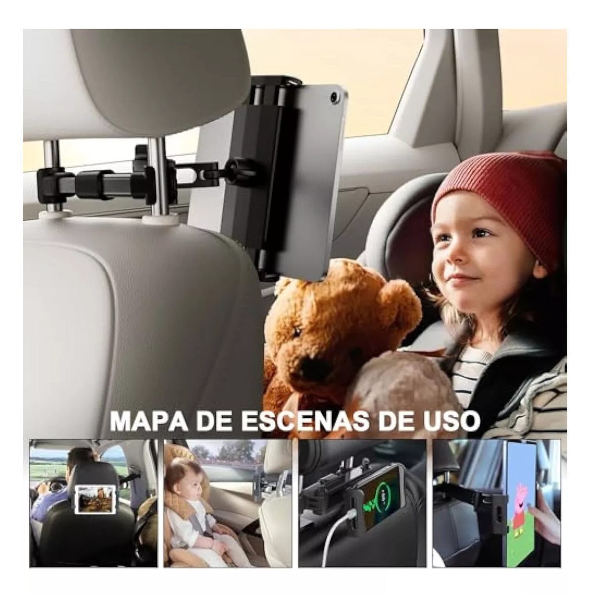 Foto 4 pulgar | Soporte Tablet Coche Auto Base Para Ipad Celular Ajustable Eo Safe Imports Esi-14373 Negro