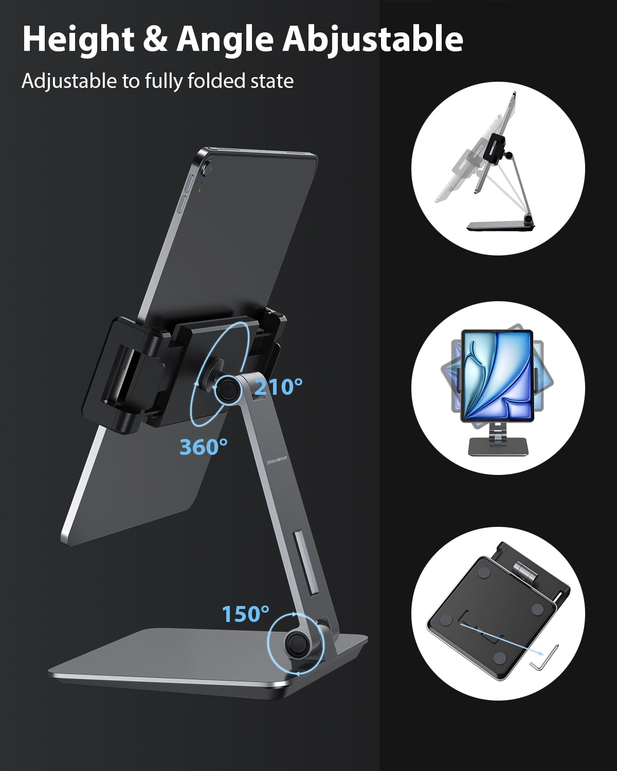 Foto 3 | Soporte Para Ipad Maxonar, Aleación De Aluminio De Alta Resistencia, Gris - Venta Internacional.