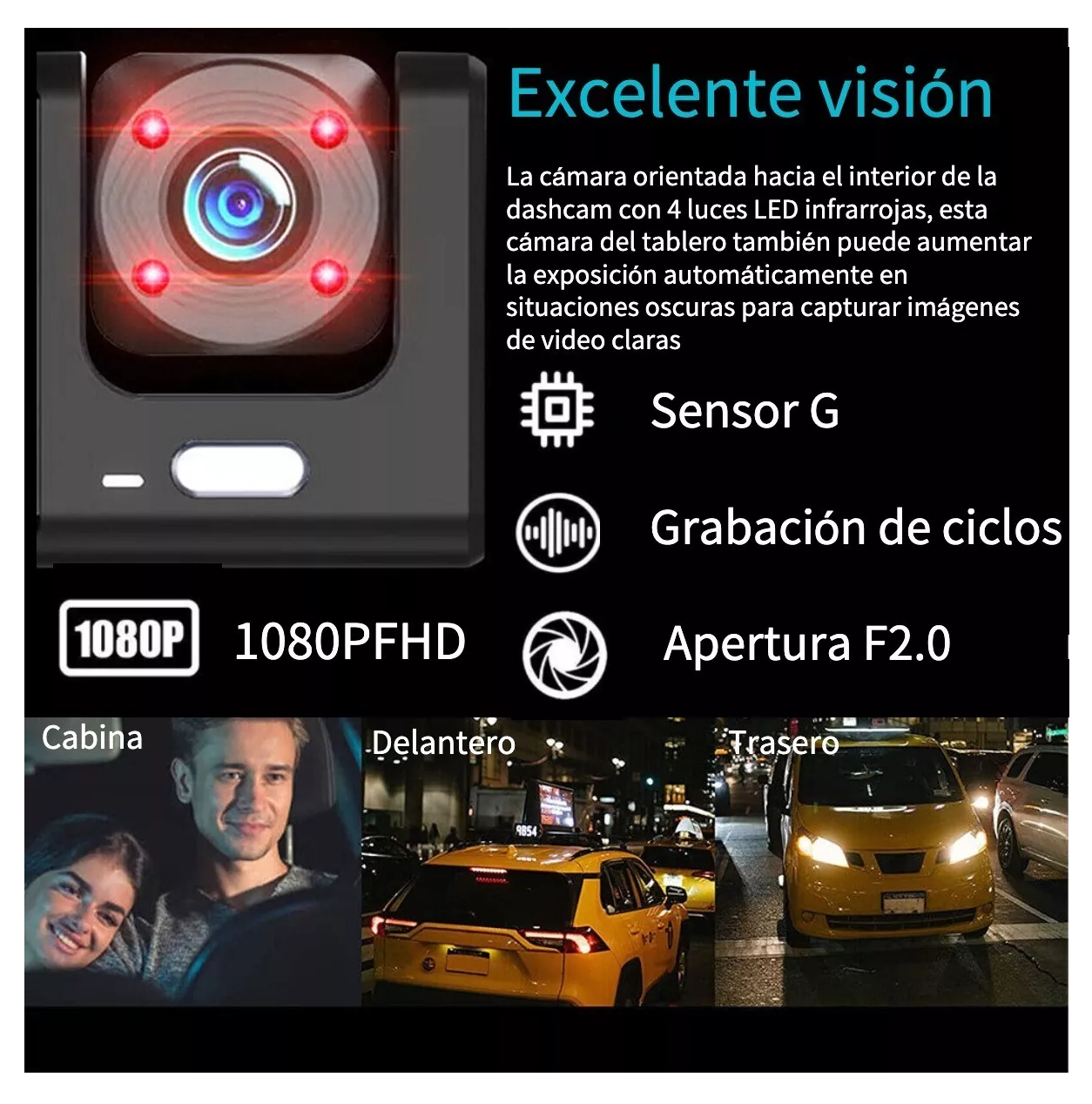 Foto 3 | Cámara Para Automovil Accesorio Dashcamera Hd1080p 3 Pantalla Negra