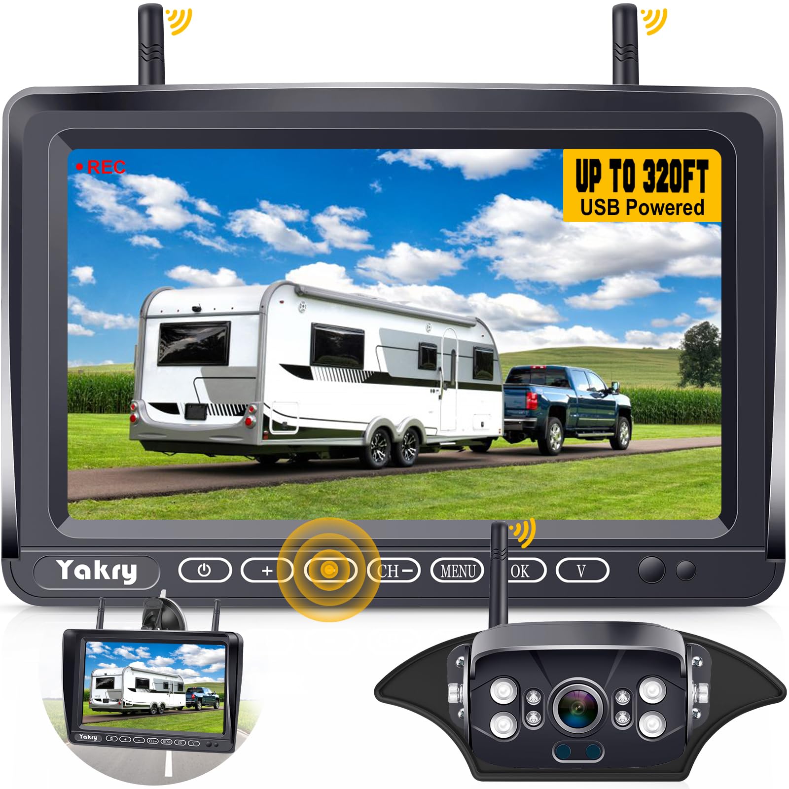 Cámara De Respaldo Rv Inalámbrica Yakry Y27-n Hd 1080p Con Monitor De 7 Pulgadas - Venta Internacional.