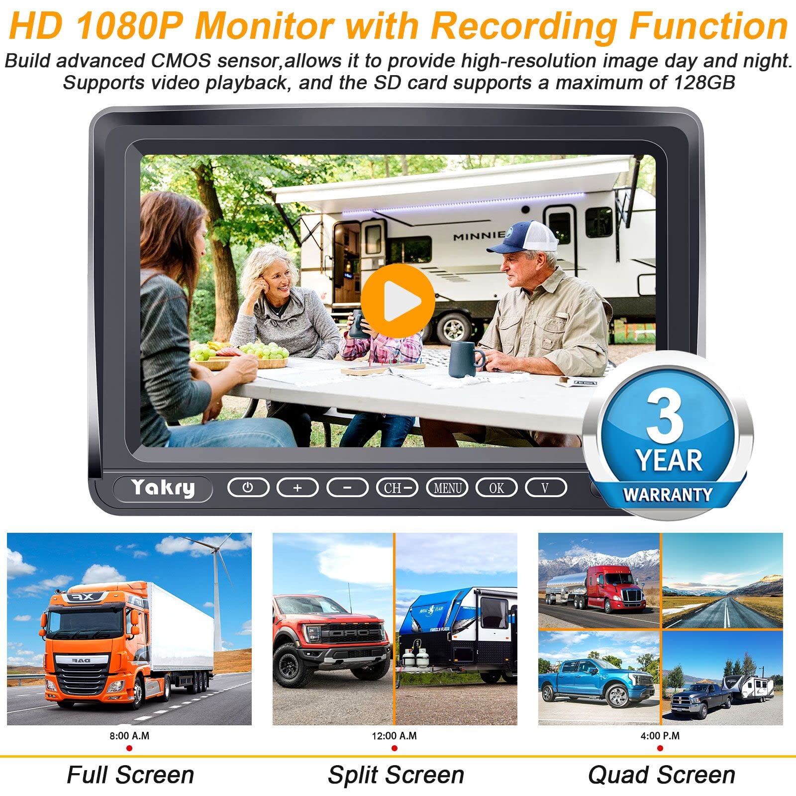 Foto 4 | Cámara De Respaldo Rv Inalámbrica Yakry Y27-n Hd 1080p Con Monitor De 7 Pulgadas - Venta Internacional.