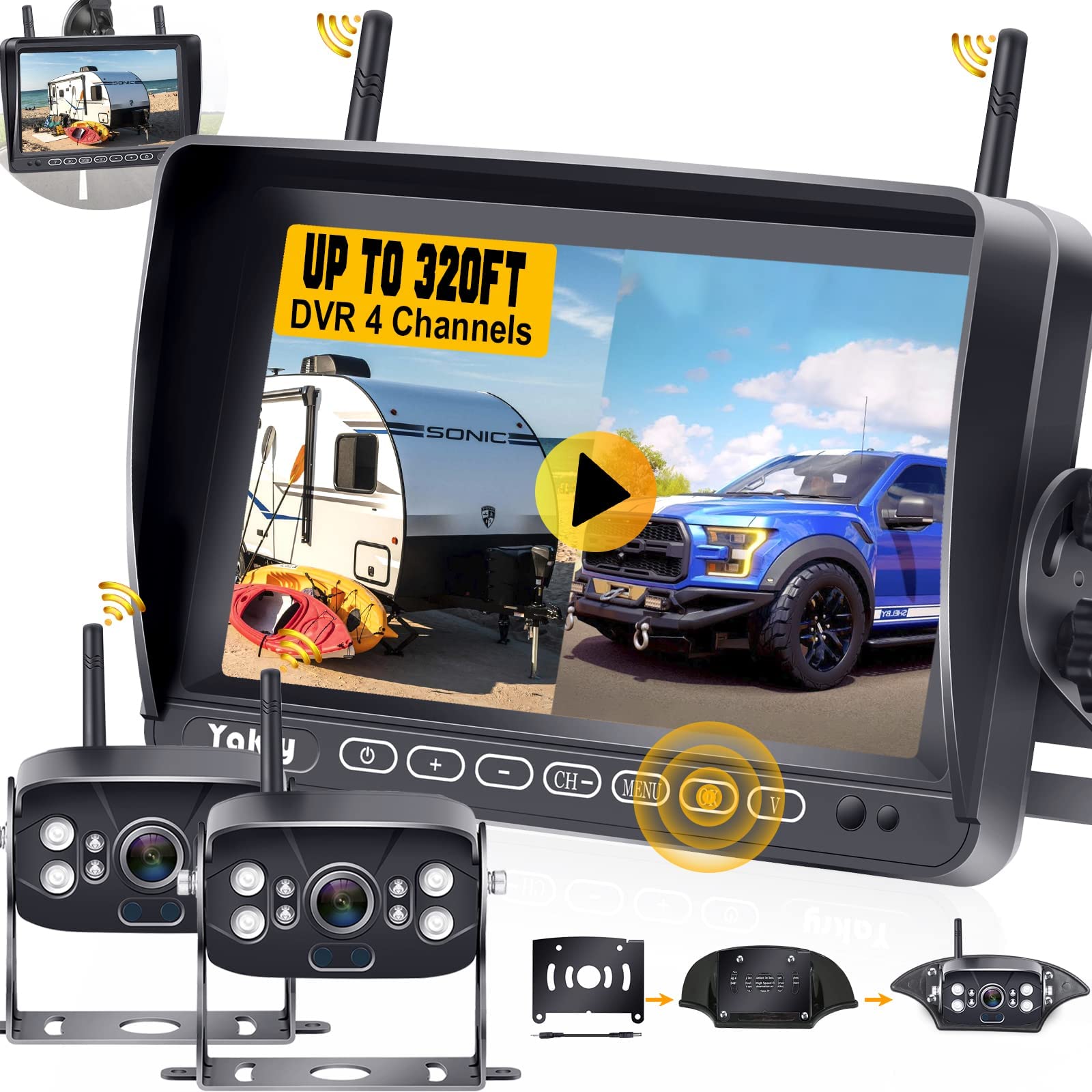Foto 1 | Cámara De Respaldo Inalámbrica Para Rv Yakry Y28 Con 2 Cámaras 1080p Hd - Venta Internacional.