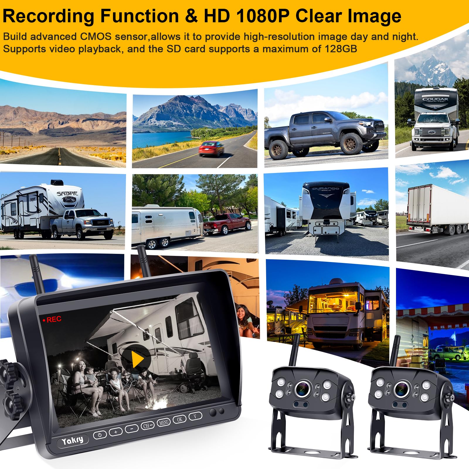 Foto 4 | Cámara De Respaldo Inalámbrica Para Rv Yakry Y28 Con 2 Cámaras 1080p Hd - Venta Internacional.