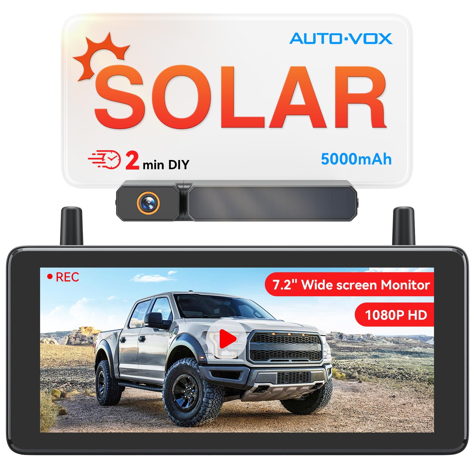 Foto 2 pulgar | Cámara De Respaldo Inalámbrica Auto-vox 7.2 Dvr Portátil Solar Hd 1080p - Venta Internacional.