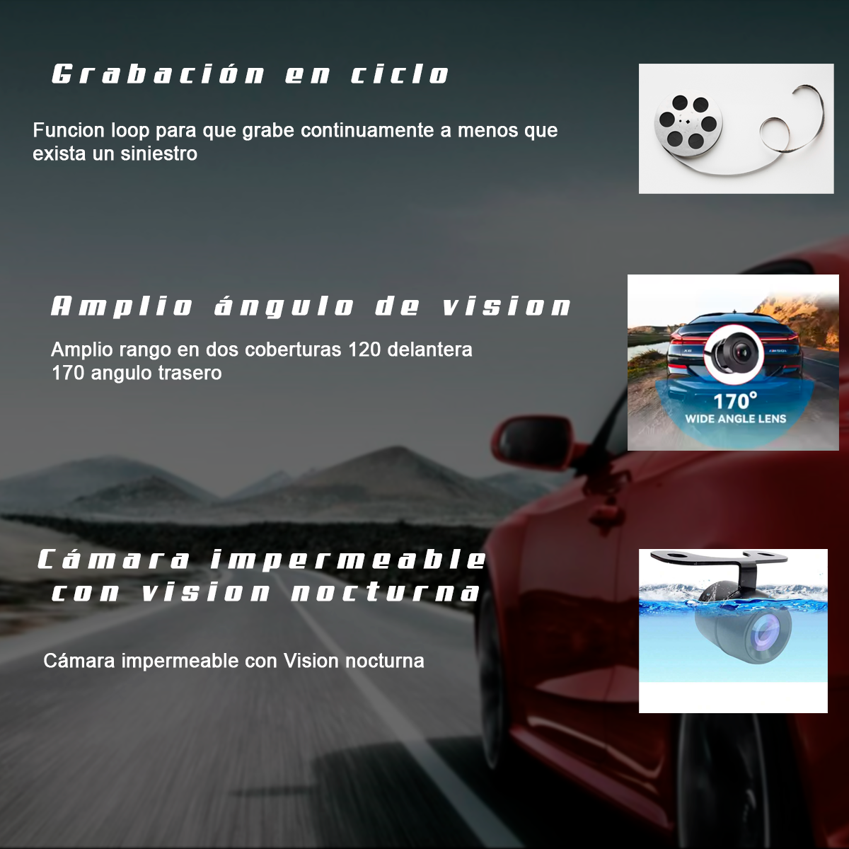 Foto 3 pulgar | Espejo Retrovisor Dvr Universal 2 Camaras Delantera Y Reversa