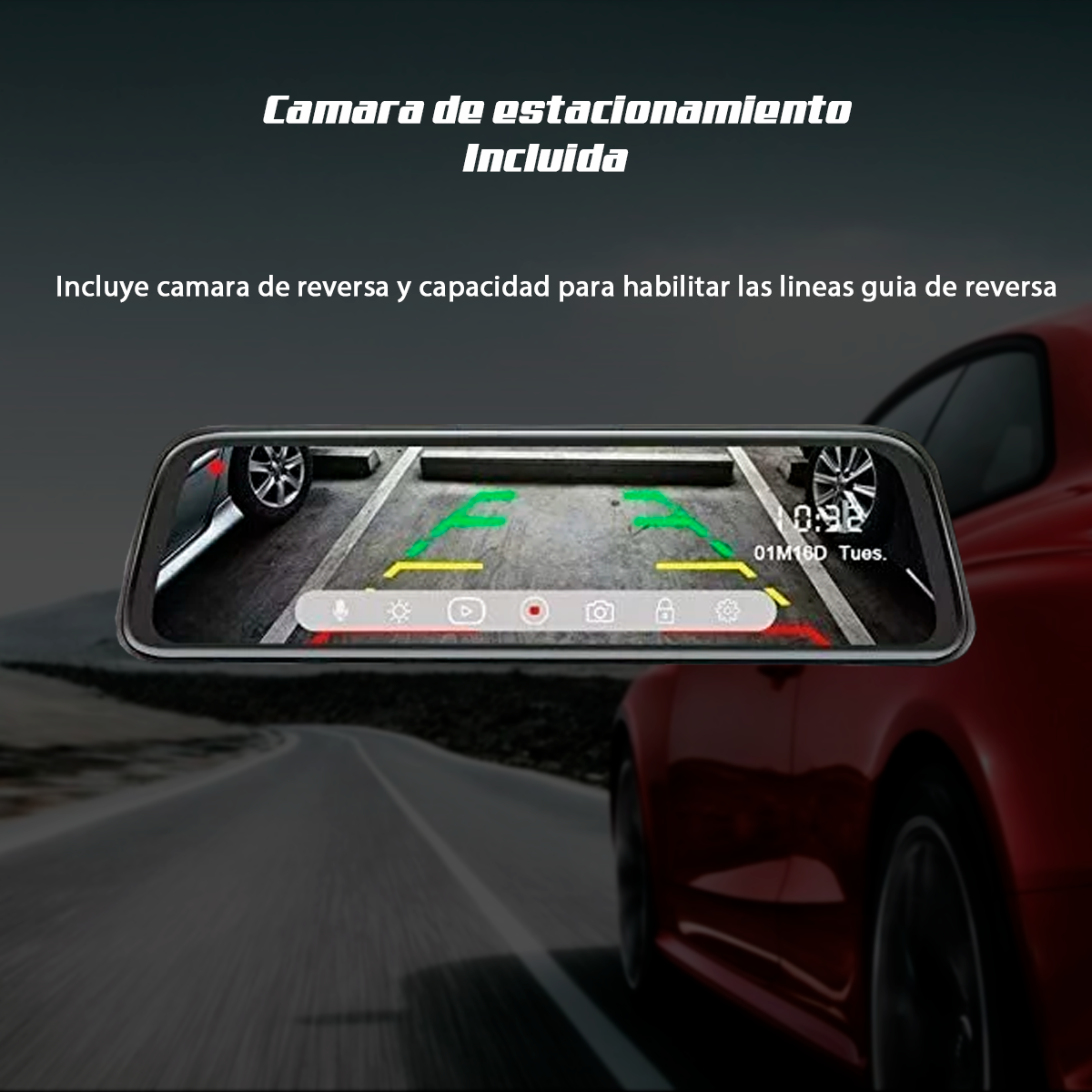 Foto 4 pulgar | Espejo Retrovisor Dvr Universal 2 Camaras Delantera Y Reversa