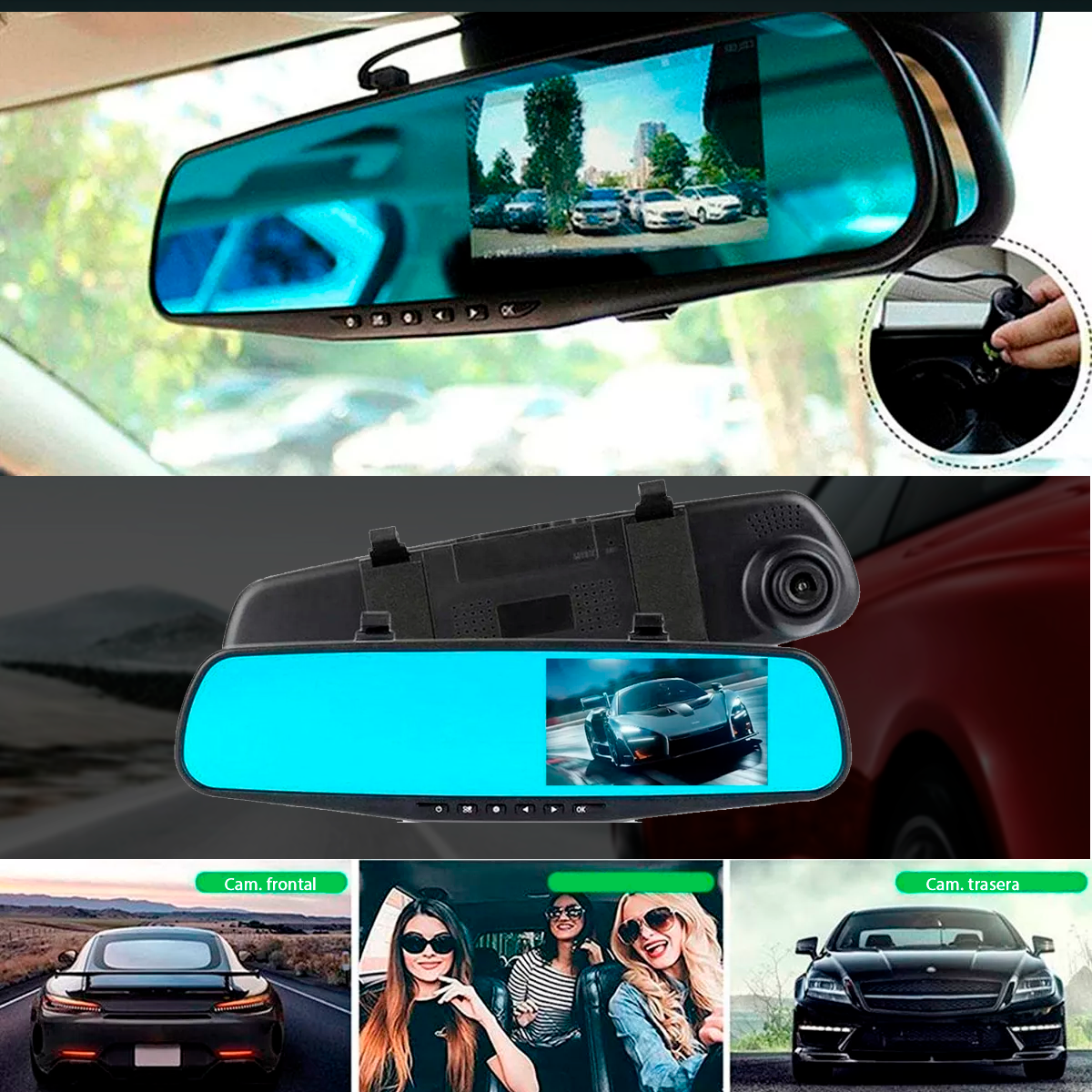 Foto 5 pulgar | Espejo Retrovisor Dvr Universal 2 Camaras Delantera Y Reversa
