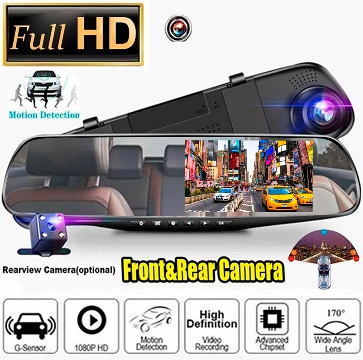 Foto 7 pulgar | Espejo Retrovisor Dvr Universal 2 Camaras Delantera Y Reversa