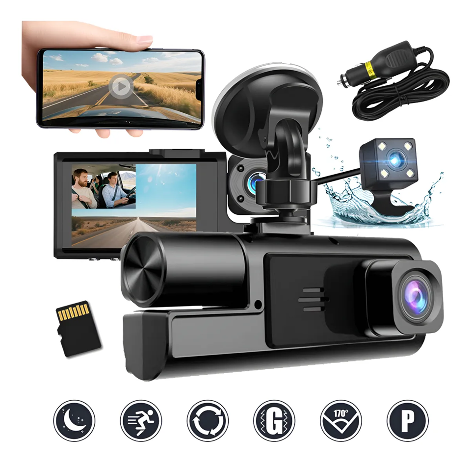 Foto 2 pulgar | Cámara Automóvil Carro Wifl De 3 Canales Carro Dash Cam Hd