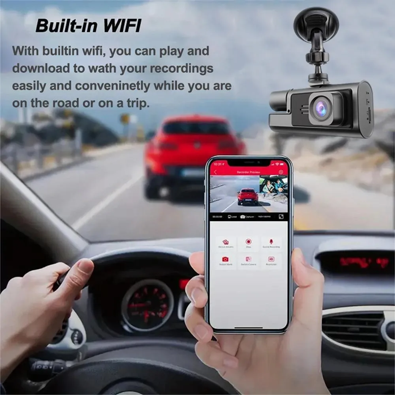 Foto 3 pulgar | Cámara Automóvil Carro Wifl De 3 Canales Carro Dash Cam Hd