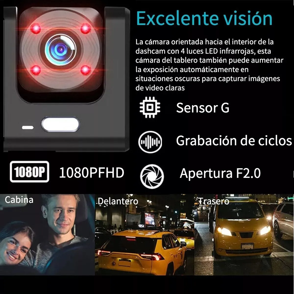Foto 4 | Cámara Tucson  Para Automovil Accesorio Dashcamera Hd1080p 3pantalla
