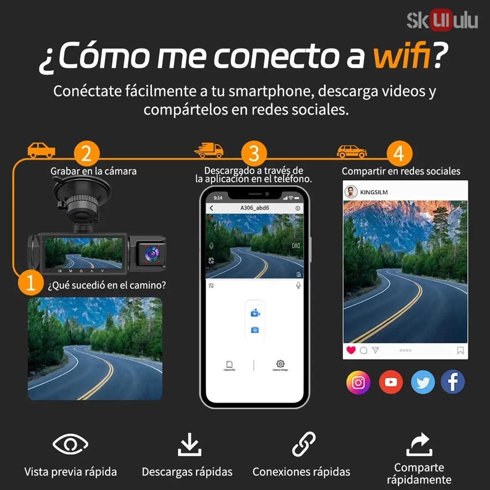 Foto 3 | Dashcam Cámara Parra Auto Dash Cam 3 Cámara  Wifi App 1080p