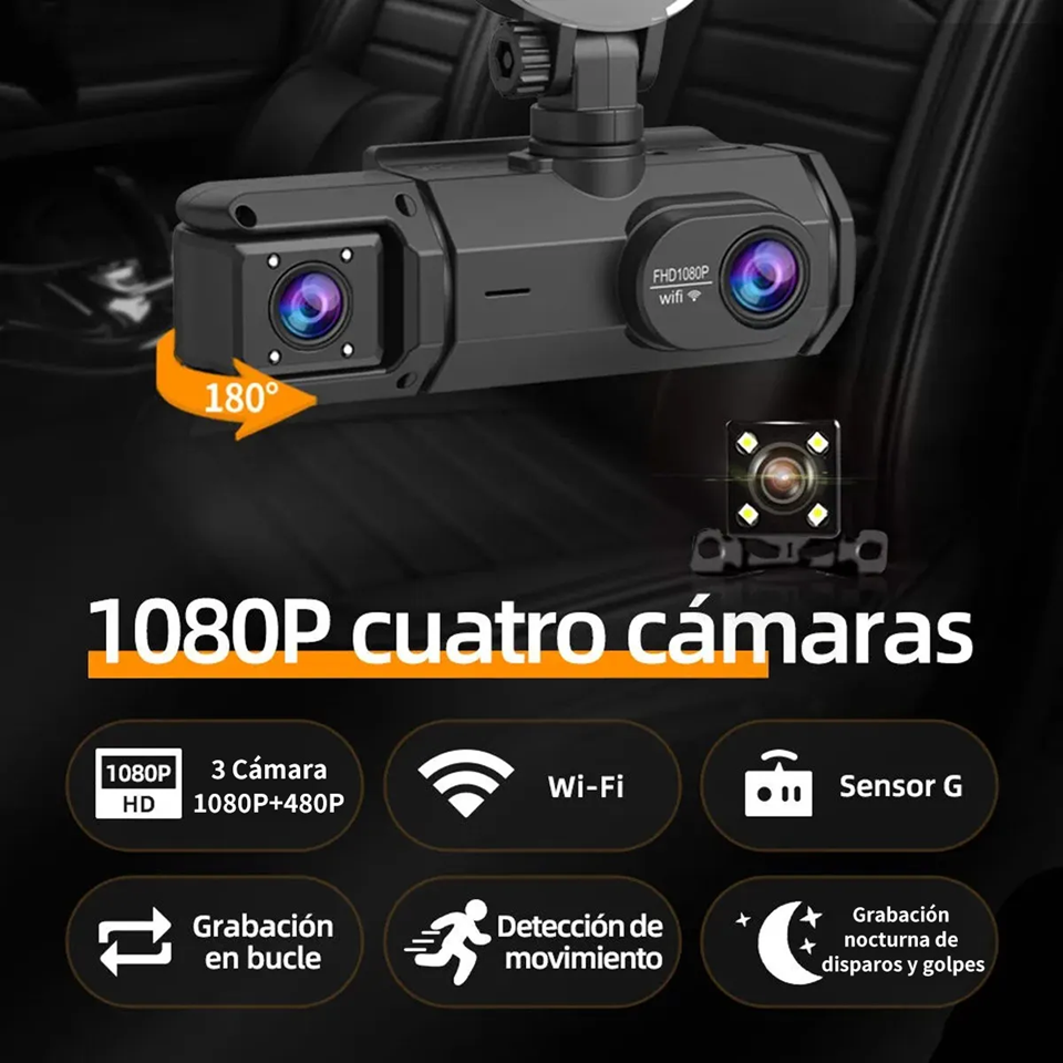 Foto 4 | Dashcam Cámara Parra Auto Dash Cam 3 Cámara  Wifi App 1080p