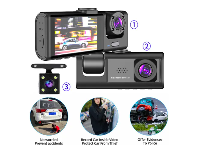 Foto 3 pulgar | Accesorios Dash Camara 1080p Para Auto Hd Con 3 Cámaras