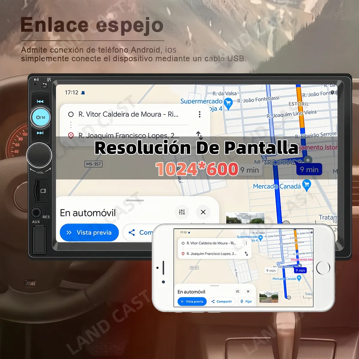 Foto 4 pulgar | Auto Estéreo 2 Din Espejo Link/control Volante Cámara 12leds Lab.g Negro
