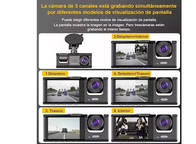 Foto 3 | Cámara Para Automóvil Hd 1080p Dashcamera 3 En 1 Con Audio