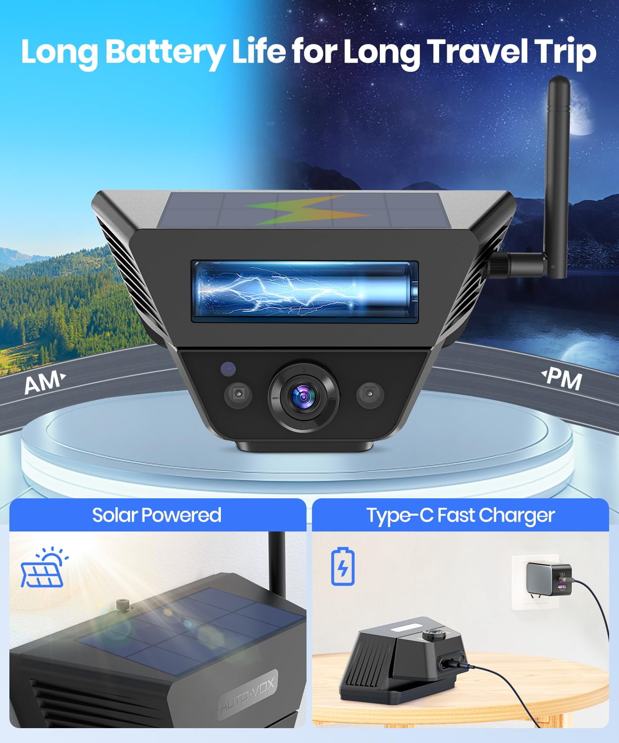 Foto 5 pulgar | Cámara De Respaldo Inalámbrica Auto-vox Solar Magnetic Para Coche/camión - Venta Internacional.