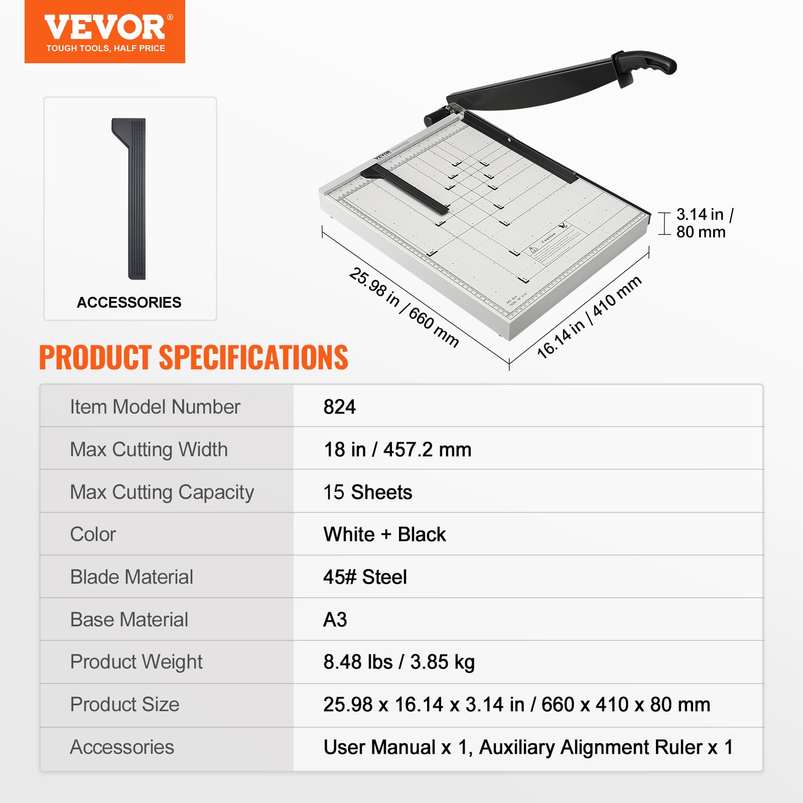 Foto 8 pulgar | Cortador De Papel Vevor, Recortadora Guillotina De 18 Cm De Longitud Cortada, 15 Hojas - Venta Internacional.