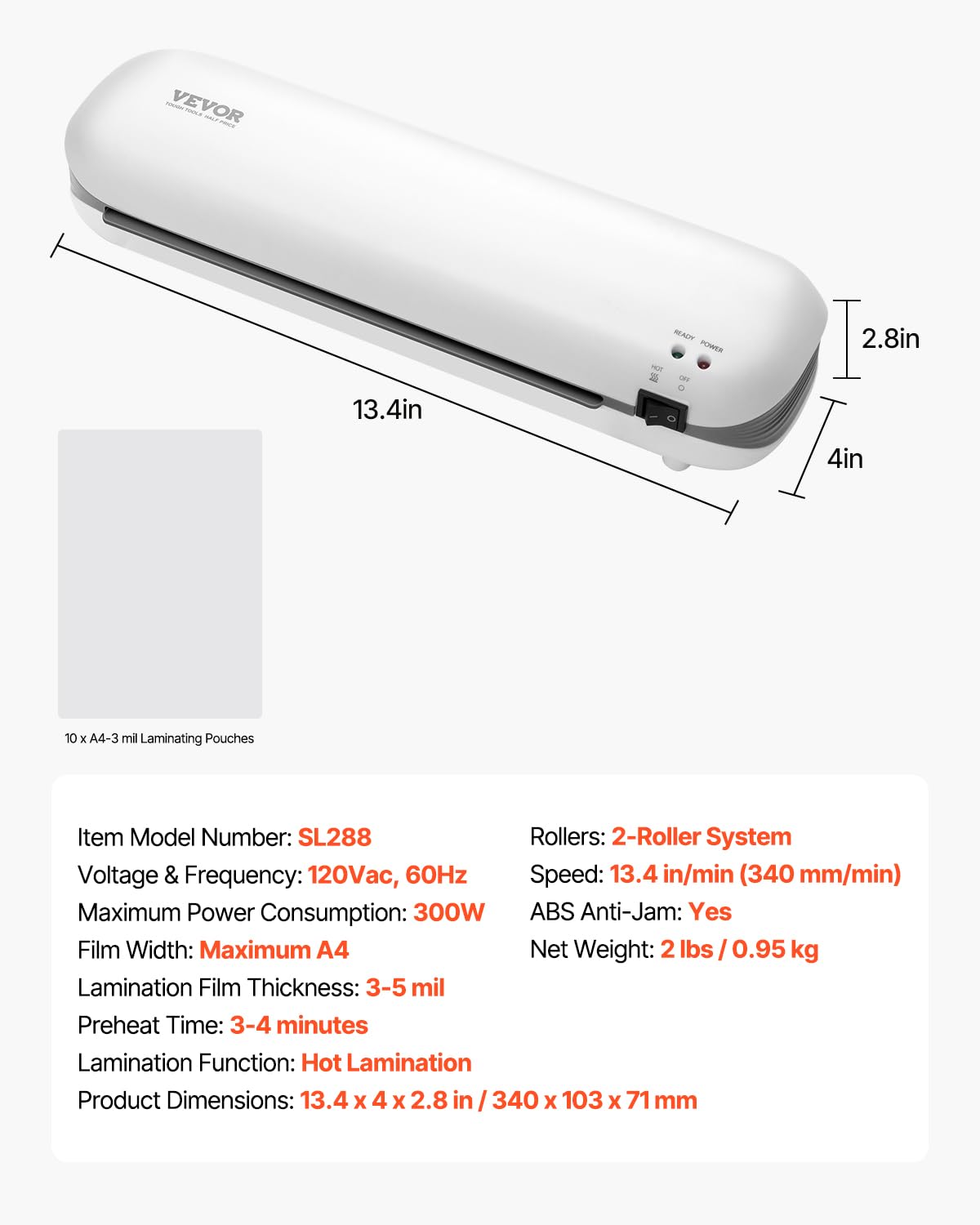 Foto 7 | Laminadora Térmica Vevor Para Papel A4 De 3 A 5 Mm De Grosor, Color Blanco - Venta Internacional.