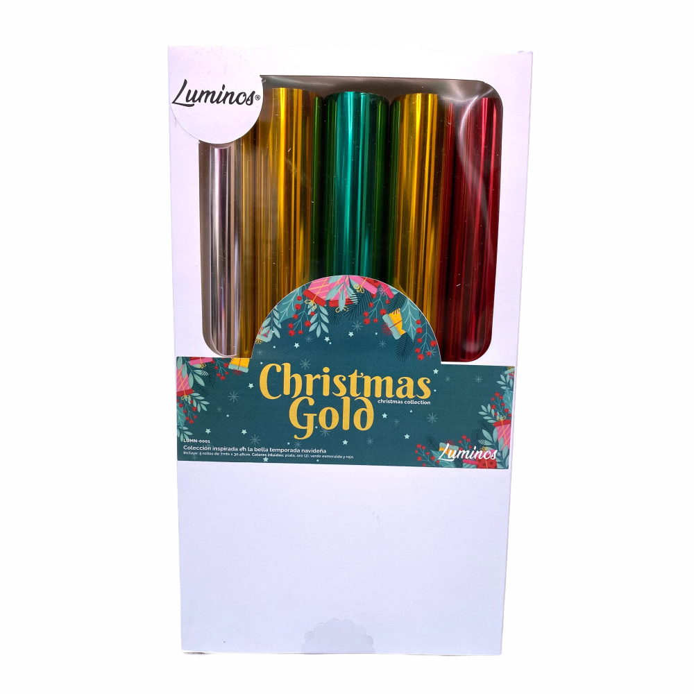 Paquete 5 Rollos de Foil Luminos Christmas Gold