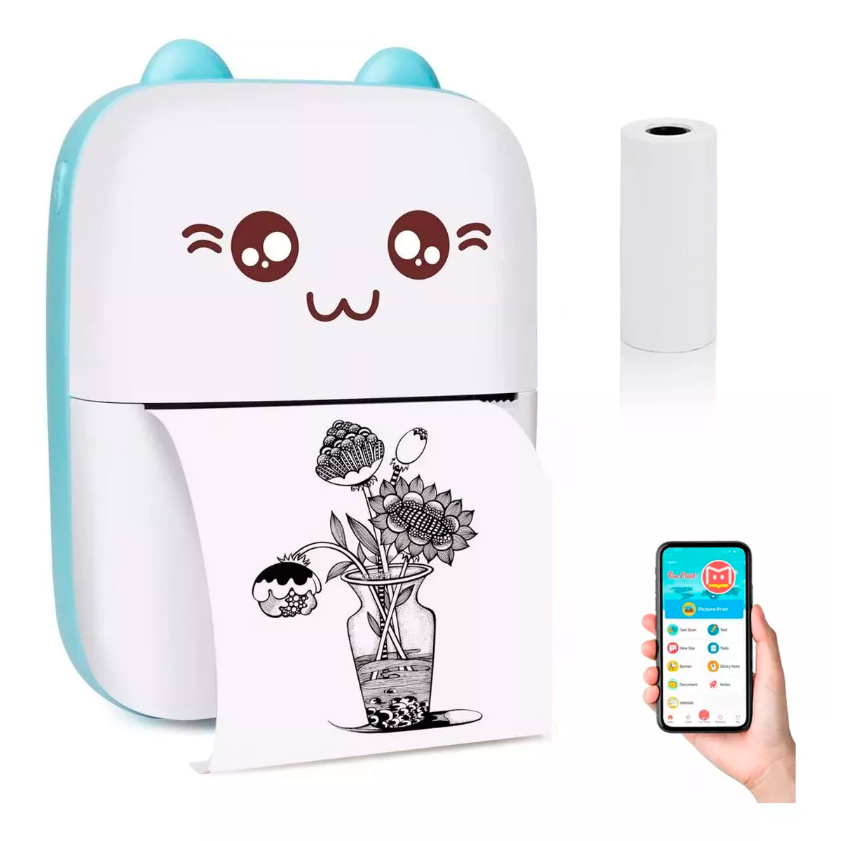 Mini Impresora Térmica Portátil Kimhi Inalámbricas Bluetooth Sin Tinta Para Ios/android Celular Pc Color Azul