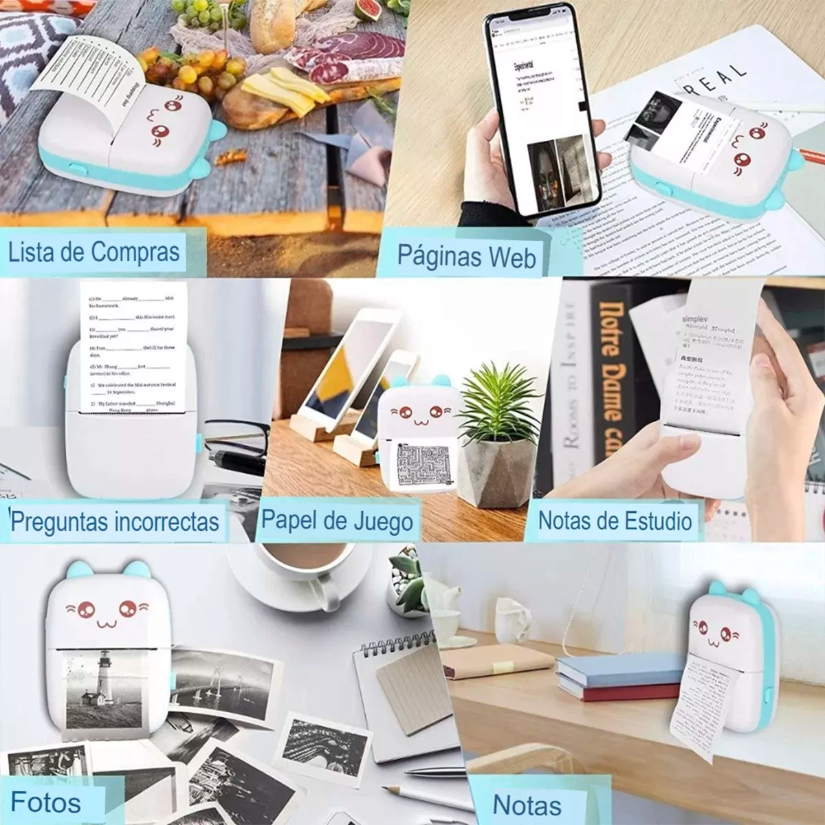 Foto 6 pulgar | Mini Impresora Térmica Portátil Kimhi Inalámbricas Bluetooth Sin Tinta Para Ios/android Celular Pc Color Azul