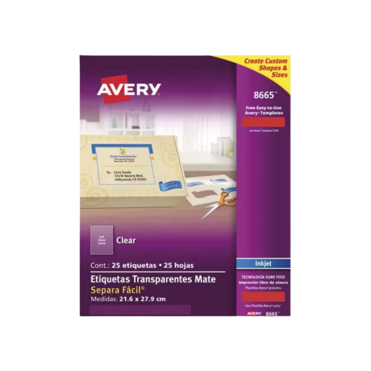 Etiquetas Traslucidas Avery 21.6 Cm X 27.9 Cm Adhesivas Mate