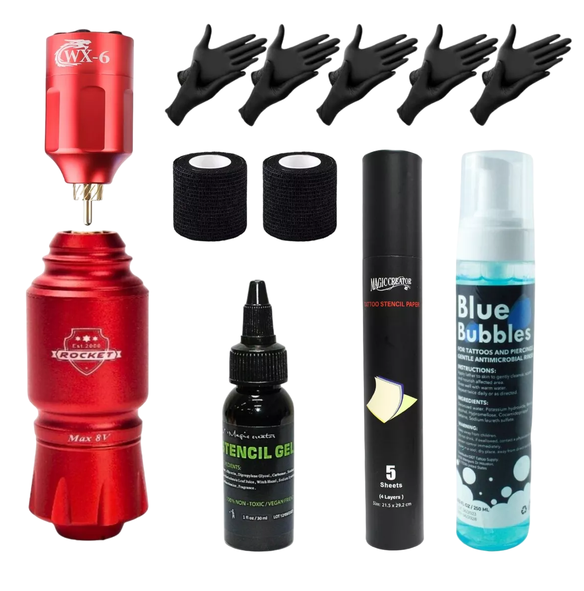 Kit Máquina Para Tatuar Mini Pen Rocket Batería Inalámbrica Rojo