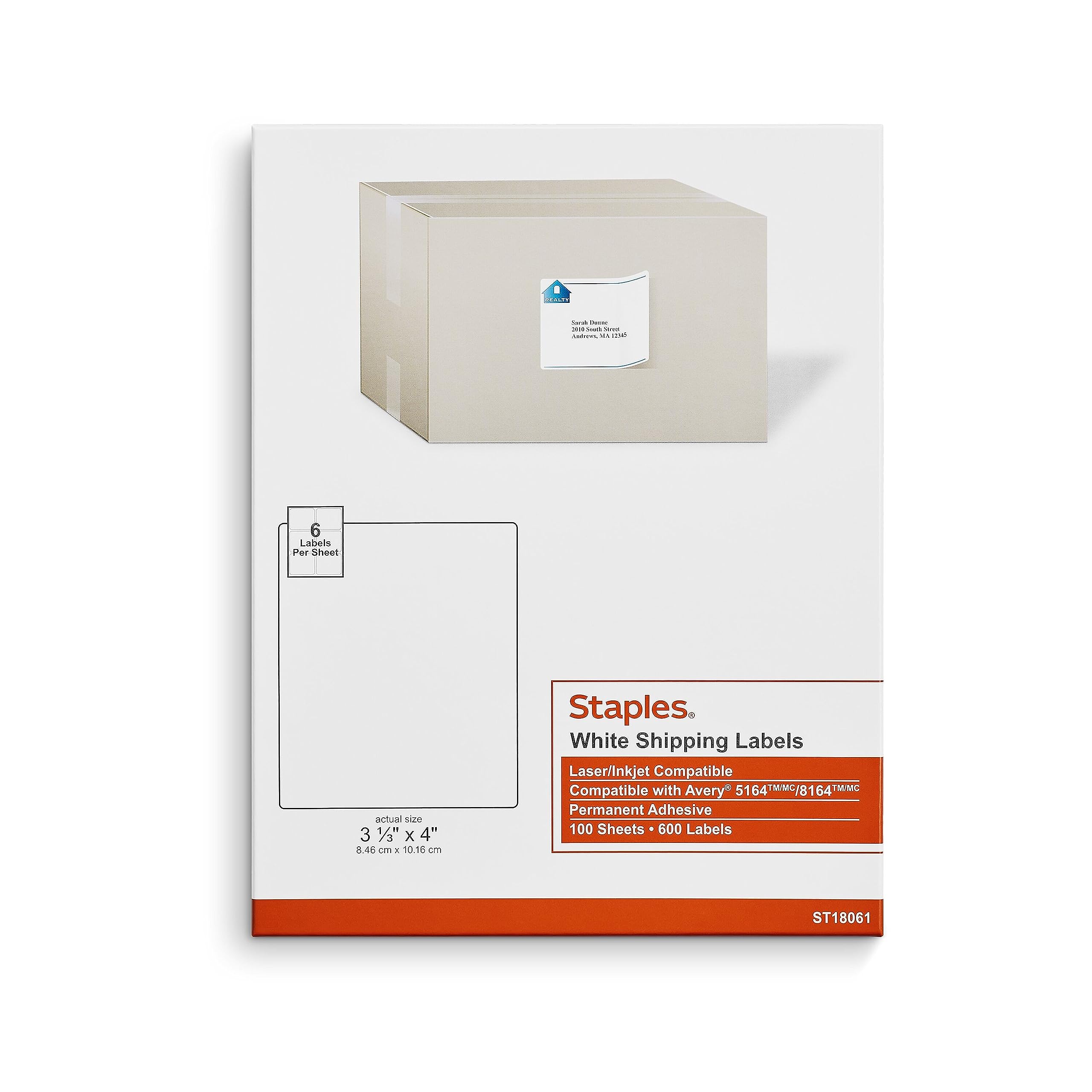 Etiquetas De Envío Staples Laser/inkjet 3-1/3 X 4 Blancas, Paquete De 600 - Venta Internacional.