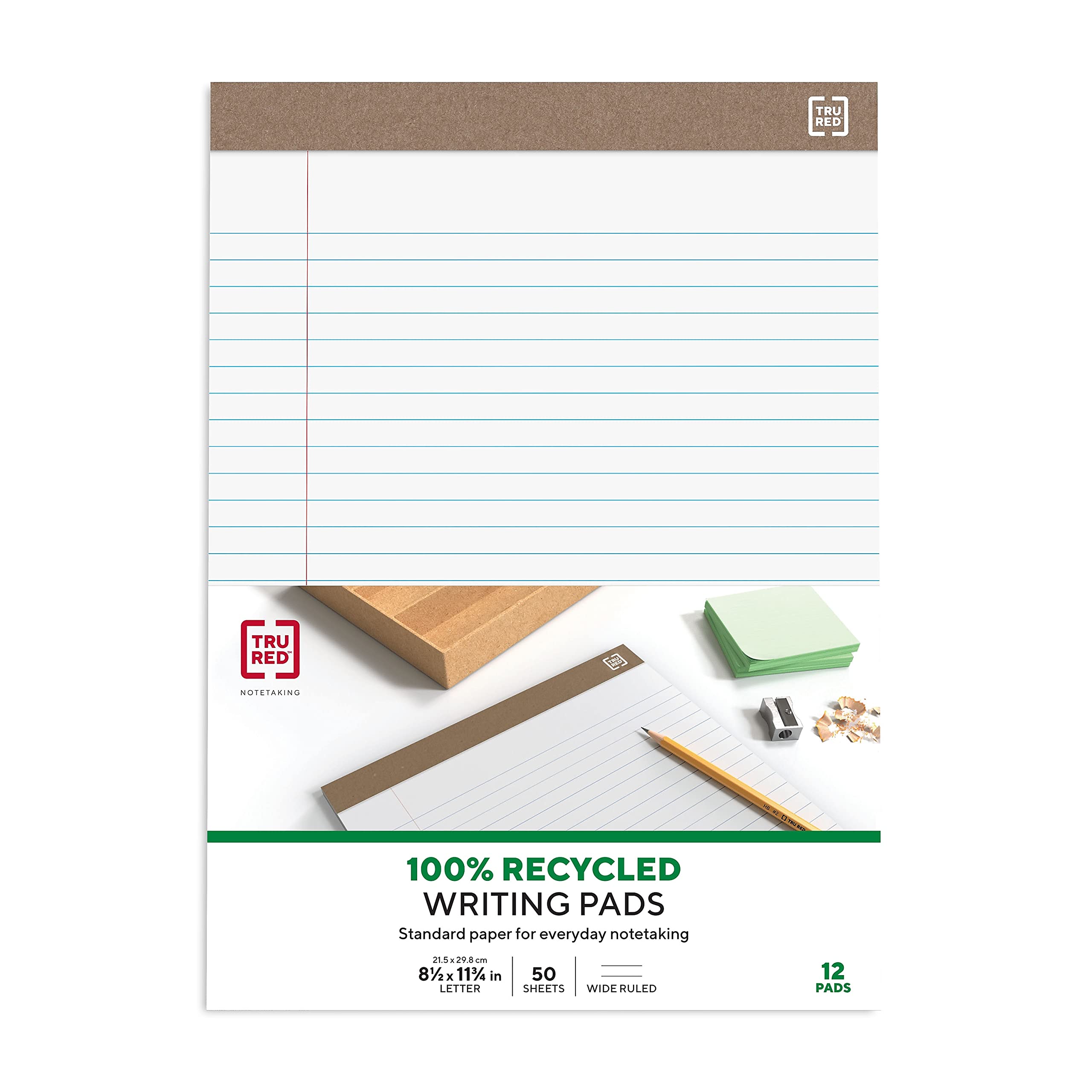 Bloc De Notas Staples Tru, Rojo, Con Rayas Anchas, 8.5 X 11.75 Pulgadas, 50 Hojas - Venta Internacional.