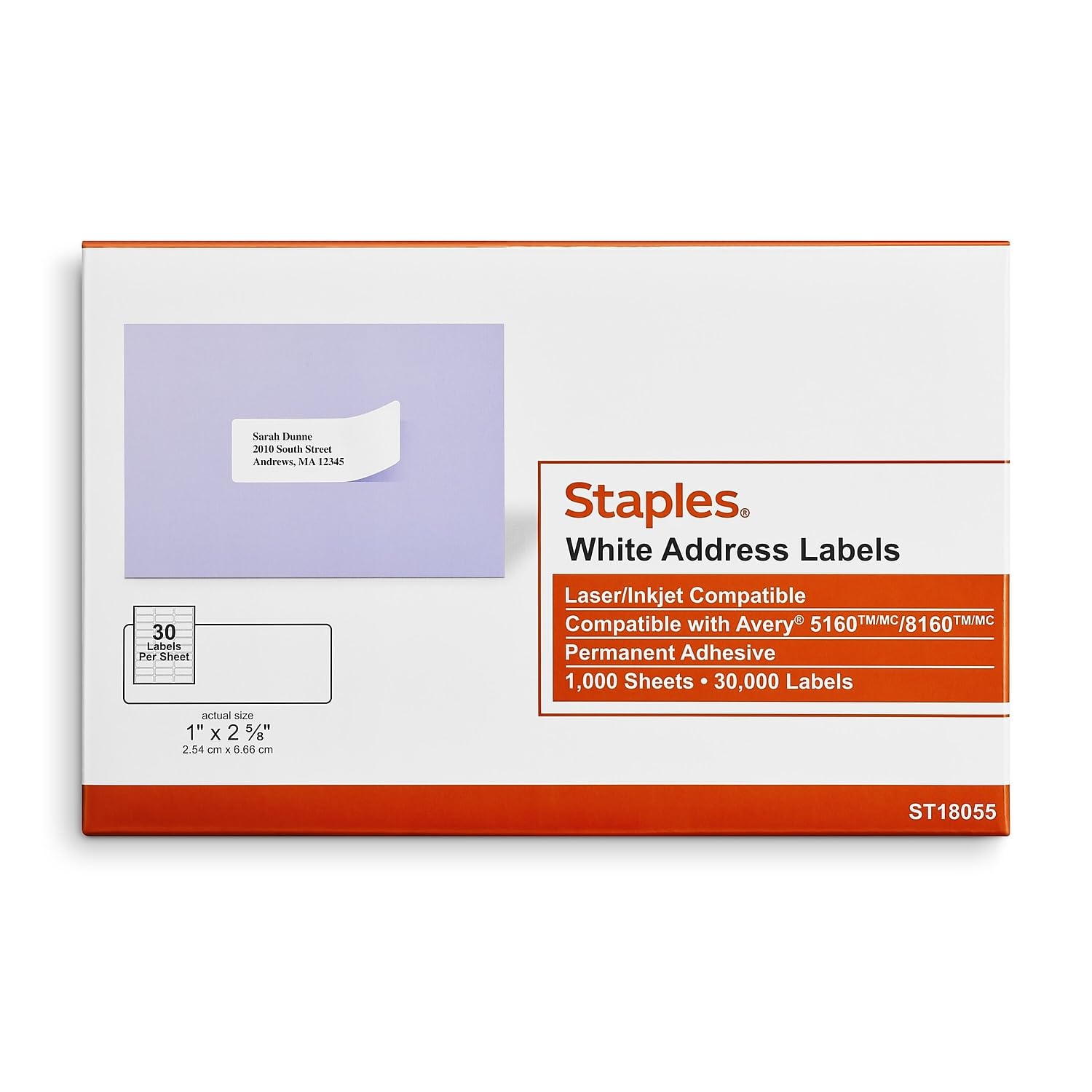 Etiquetas De Dirección Staples, Láser/inyección De Tinta, 1 X 2.6 Pulgadas, 30 Etiquetas/hoja - Venta Internacional.