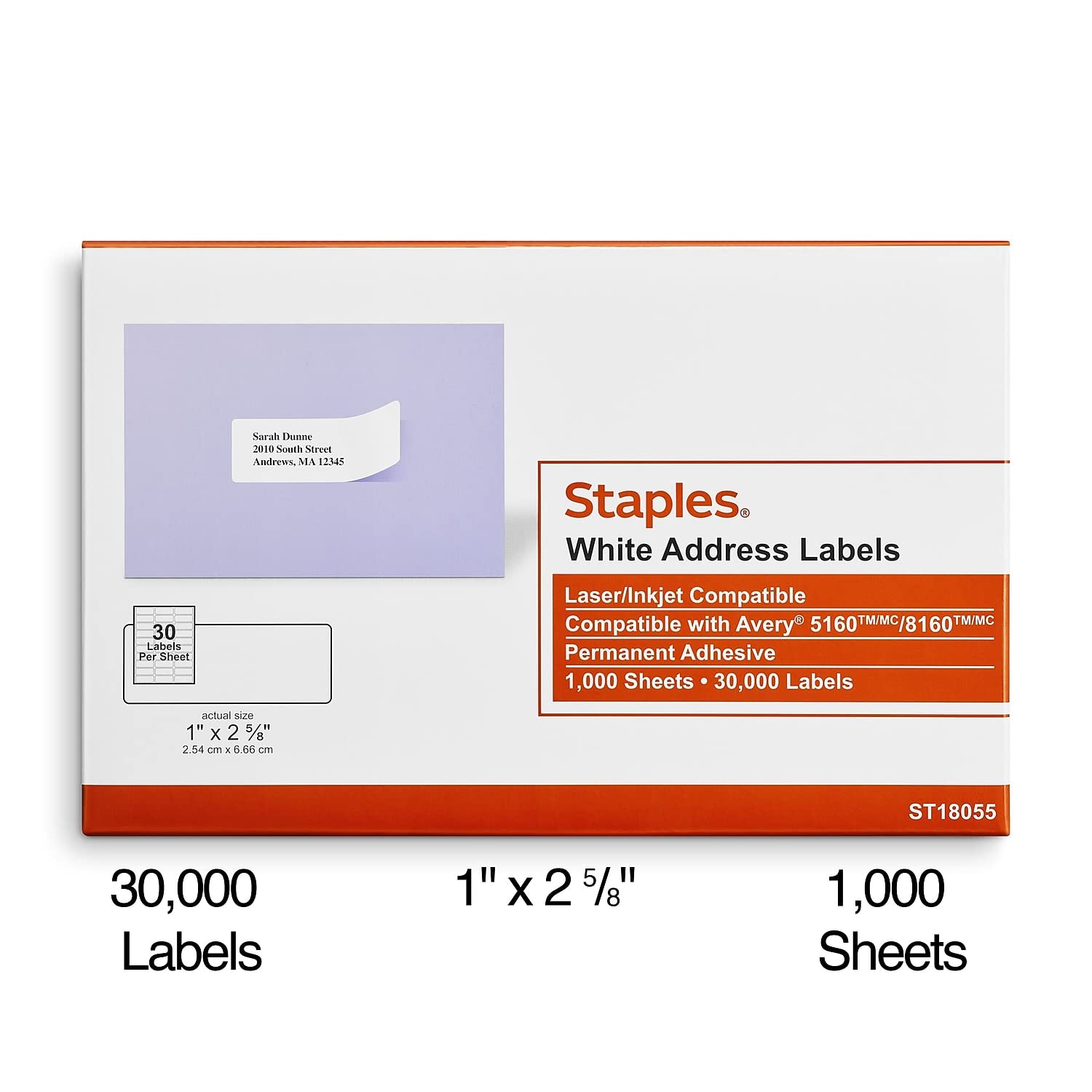 Foto 2 | Etiquetas De Dirección Staples, Láser/inyección De Tinta, 1 X 2.6 Pulgadas, 30 Etiquetas/hoja - Venta Internacional.