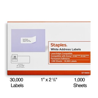 Foto 2 | Etiquetas De Dirección Staples, Láser/inyección De Tinta, 1 X 2.6 Pulgadas, 30 Etiquetas/hoja - Venta Internacional.