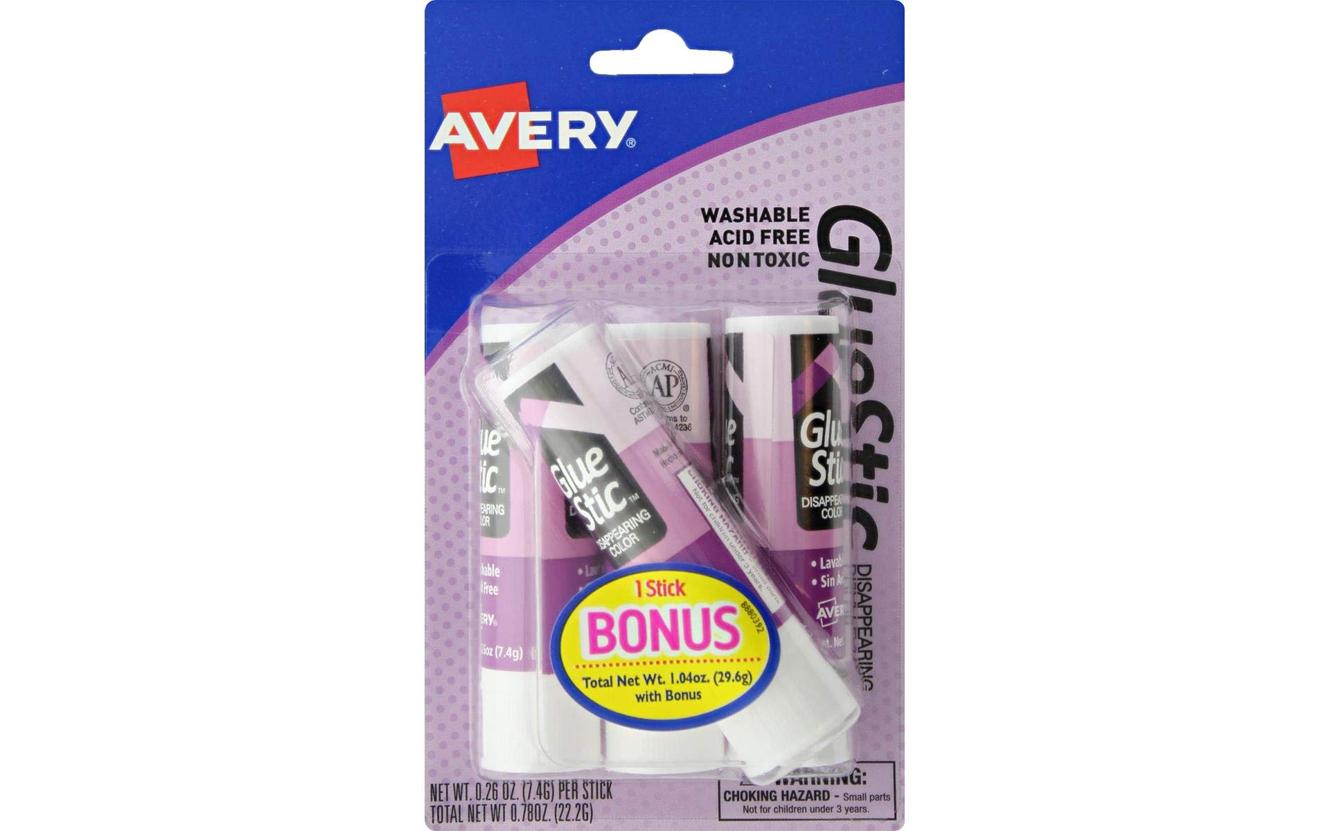 Barra Adhesiva Avery Permanent Disappearing Color Púrpura, 7 Ml, 3 Unidades - Venta Internacional.