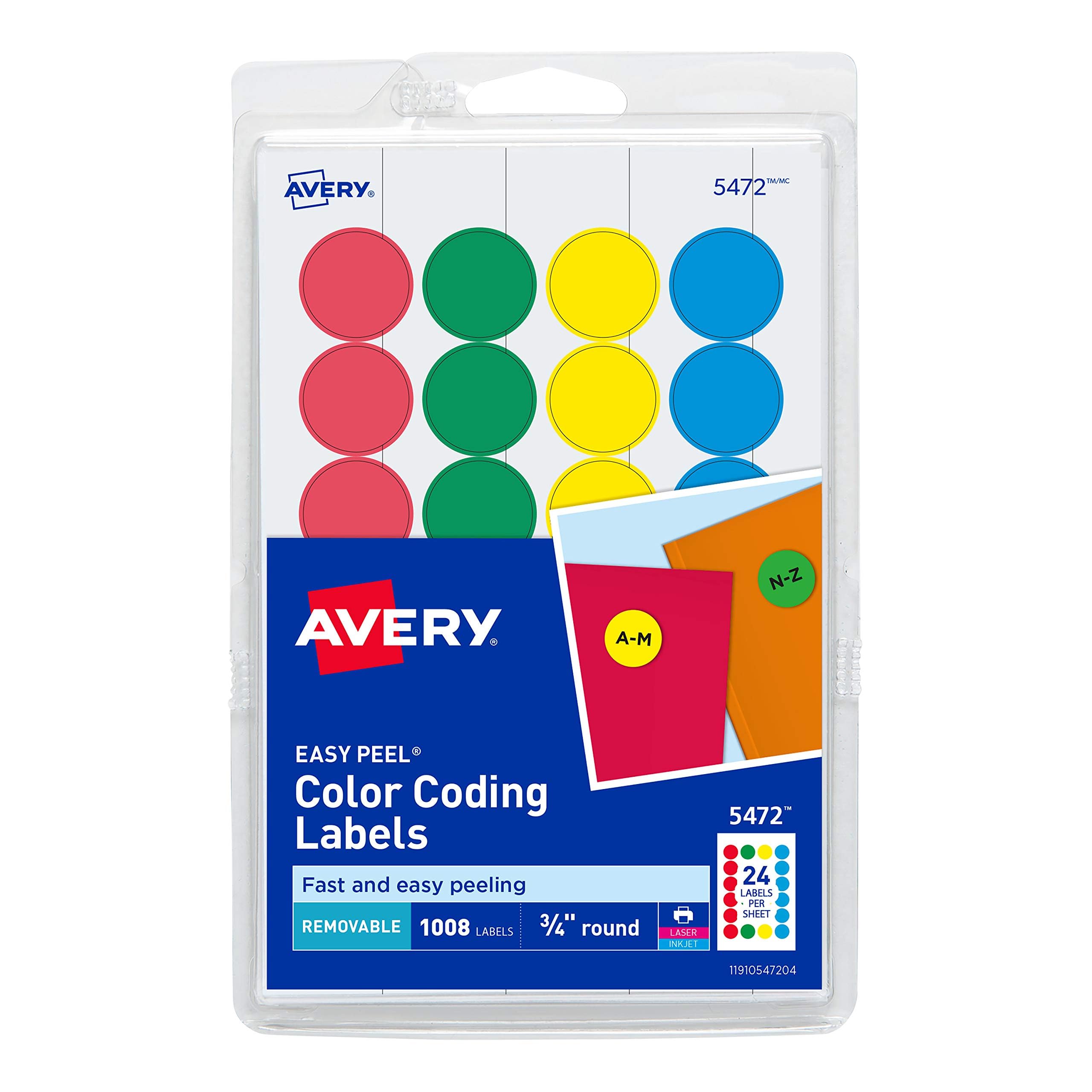 Etiquetas De Codificación Por Colores Avery Removibles, Tamaño Surtido De 3/4 De Diámetro - Venta Internacional.