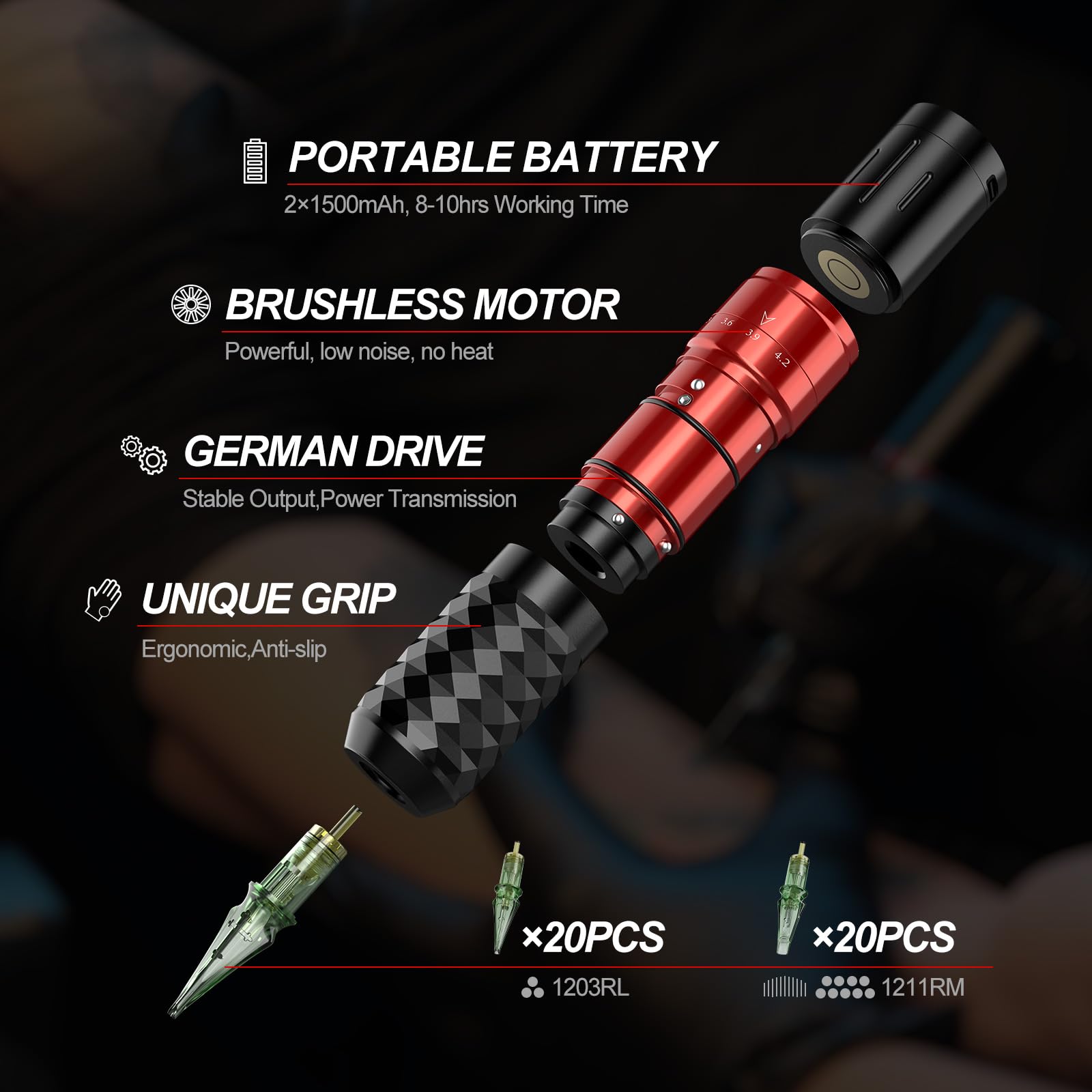 Foto 4 | Pistola De Tatuaje Solong E75 Inalámbrica Con 2 Baterías, 40 Agujas - Venta Internacional.
