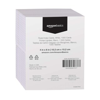 Foto 2 | Index Cards Amazon Basics, 1000 Tarjetas Rayadas De 4 X 6 Pulgadas, Blancas - Venta Internacional.