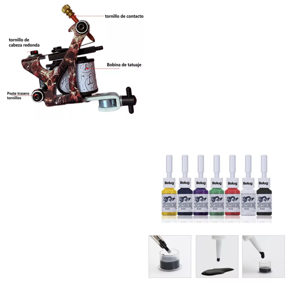 Foto 2 | Kit De Tatuaje Completo Profesional De 2 Máquinas Tatuadoras Belug, Multicolr