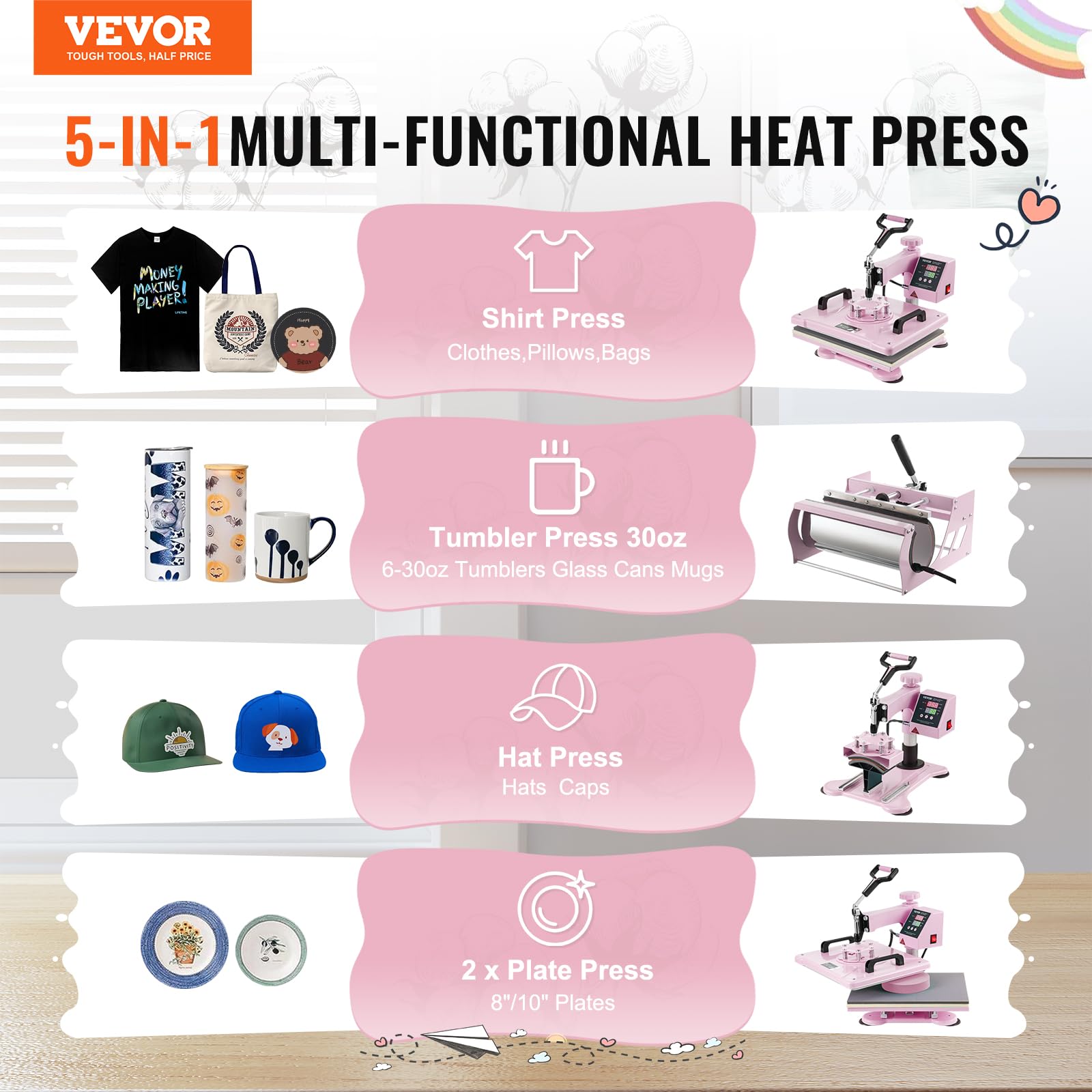 Foto 3 pulgar | Máquina De Prensado Térmico Vevor 5 En 1, Combinada Con Vaso Y Prensa Para Sombreros - Venta Internacional.
